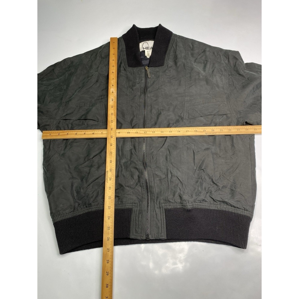 Vintage Head Silk Bomber Jacket Mens Medium Charcoal Grey Full Zip Windbreaker - Picture 5 of 9